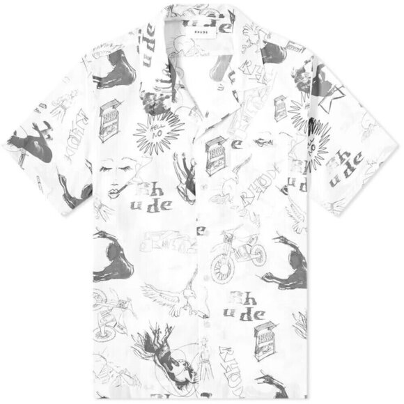 Rhude Doodle Hawaiian Shirt Size XS White Gray Unisex styling NWT - Picture 12 of 13